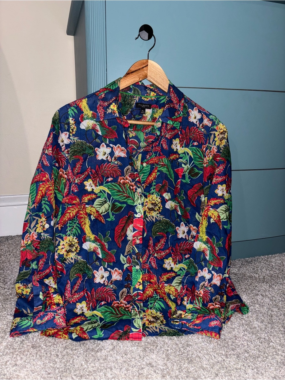 Talbots Navy Tropical Floral Button-Down Shirt